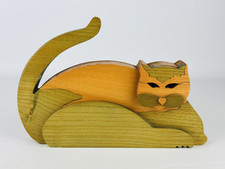 Vintage Statua In Legno Figura Gatto Design Italiano Legnomagia 1980