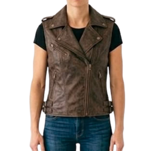Gilet moto donna marrone vera