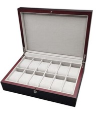 Scatola Porta Orologi in Legno Scuro 12 Posti Custodia Box Gioielli Lusso
