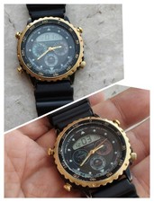 80s CITIZEN YACHT TIMER C050-088409 BLACK PVD WATCH UHREN WORKING FOR PARTS