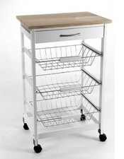 CARRELLO PORTA FRUTTA IN LEGNO 47 X 37 X 76 CM BIANCO E ROVERE SBIANCATO