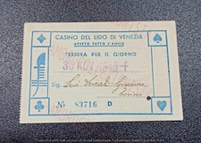 Tessera Ingresso Casinò Municipale Lido Venezia - anni 40