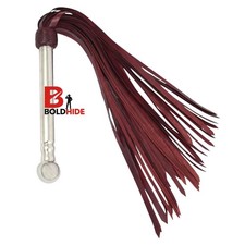 Frustino in Pelle Vera Nera Con 50 Code Spesse | Manico in Acciaio | Artigianale