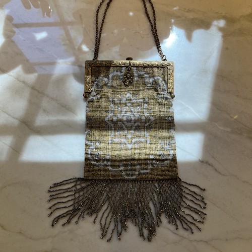 Antica borsa con perline oro - , e