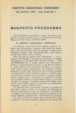 Opuscolo elettorale PARTITO NAZIONALE CRISTIANO. MANIFESTO PROGRAMMA. Cm. 14x21