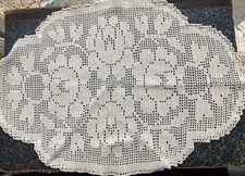 Grande Centrino Centrotavola Fatto A Uncinetto Filo Bianco Vintage