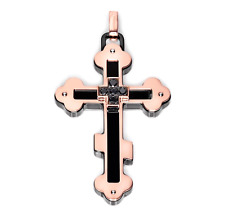 BARAKA Croce uomo oro rosa 18 kt, diamanti neri, ceramica nera CR22153