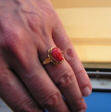 Anello vintage artigianale vero corallo rosso argento sterling misura USA 7 925 gioielli 