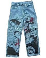 Jujutsu Kaisen Jeans Uomo Denim Anime Streetwear Baggy Harajuku Pantaloni Gamba