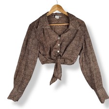 Top donna Jonathan Martin Y2K stampa leopardata cropped taglia media cravatta davanti festa