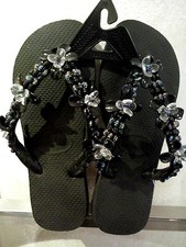 Infradito gioiello,HAVAIANAS,nero,ricamato a mano con pietre e perle, n^35/36