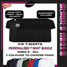 Pacchetto 10 T-Shirt Personalizzate Ricamate Il Tuo Testo Abbigliamento da Lavoro Personalizzato UK Unisex