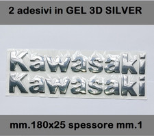 2 adesivi KAWASAKI  GEL 18 Cm SILVER Resinati morbidi stemma logo 3D per Moto