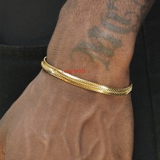 Bracciale in oro giallo 10 kt con osso di serpente piatto 6 mm Made in Italy 7"-