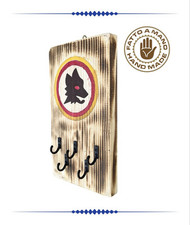 APPENDICHIAVI IN LEGNO REALIZZATO A MANO CON DISEGNO LOGO AS ROMA 11x19cm