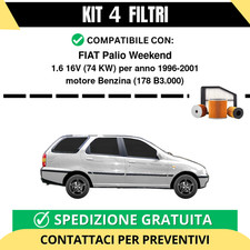Kit 4 Filtri Tagliando per FIAT Palio Weekend 1.6 16V 74 kw Benzina 1996-2001