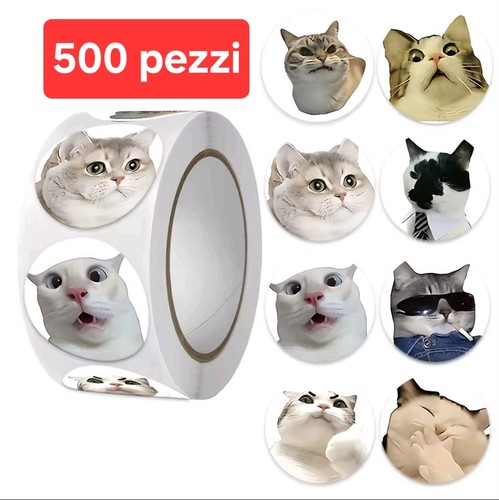 Rotolo 500 adesivi gatto - adesivi,
