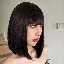 Parrucca Donna Bob Capelli Caschetto NERI Lisci e Frangia Travestimento Cosplay