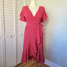 Abito midi Max Studio rosso micro floreale con volant taglia L romantico boho cottage