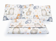 Completo Letto Set Lenzuola Federe Fantasia Stampa Gatti Cats 100% Cotone