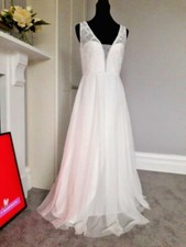 NUOVO abito da sposa bianco £159,99 Lunghezza intera perla M-XL pizzo a maglia