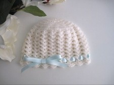 Cappello cappellino neonato uncinetto lana panna corredino nascita mano handmade