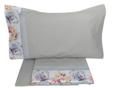 Lenzuola matrimoniale 2 piazze in cotone Renato Balestra fiori Flower grigio