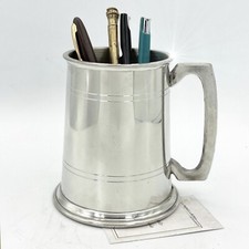 Portapenne da scrivania antico in metallo peltro boccale Sheffield 900 inglese