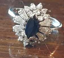 Anello- Argento - Zaffiro Blu -cristalli Brillanti-Vintage