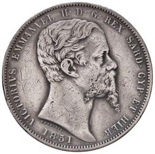314)  SARDEGNA Vittorio Emanuele II (1849-1861) 5 Lire 1851 GE - PULITA