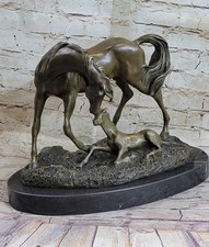 Famiglia Di Cavalli Mother Puledro Amanti da Collezione Firmato Bronzo Scultura