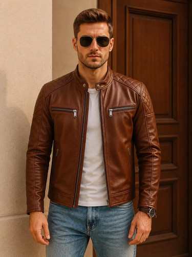 Giacca pelle marrone uomo - marrone,