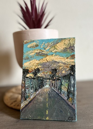 Sulla strada dipinto olio - sulla, strada,