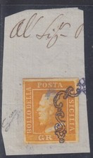 SICILIA - 1859 - Sassone n.1 cv 2700$ FIRMATO BIONDI arancione su pezzo - usato