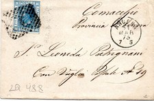 BUSTA VIAGGIATA 1873 CON LETTERA DA ANCONA A COMACCHIO 20c azzurro bigola Regno