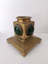 Portacandele antico in ottone e vetro