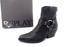 Stivaletti da cowboy REPLAY BEKA stivali stivali scarpe da donna in pelle nera taglia 40