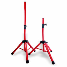 COPPIA STATIVI TREPPIEDI CAVALLETTI ROSSI  x CASSE ACUSTICHE ALTEZZA REGOLABILE