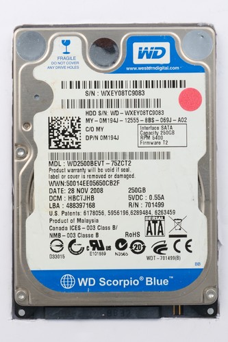 Wd2500bevt 75zct2 250 gb - wd2500bevt-75zct2,