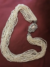 Collana Di Perle Vere Vintage 16 Fili con chiusura gioiello antico Sterling. 