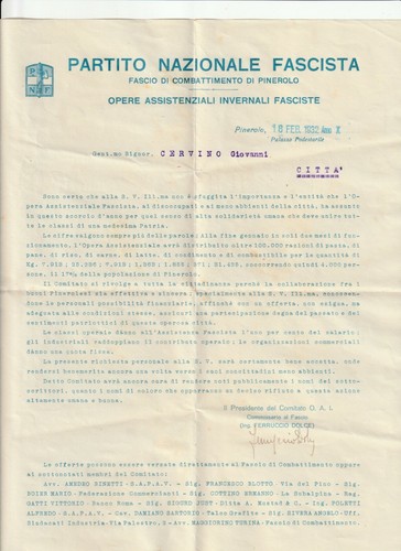 1932 pinerolo lettera - -,
