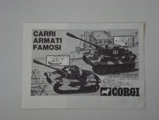advertising Pubblicità 1974 CORGI CARRO ARMATO TIGER MARK I/CENTURION MARK 3