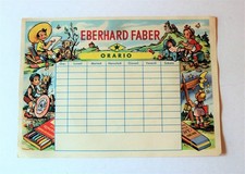 orario scolastico con pubblicità EBERHARD FABER matite e gomme, vintage