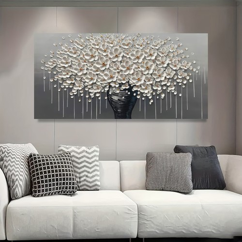 Quadro astratto fiori bianchi