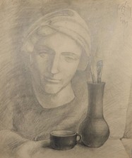 Disegno a matita originale vintage natura morta firmato