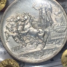 VITTORIO EMANUELE III 2 LIRE ARGENTO QUADRIGA BRIOSA 1917 RARA PERIZIA NORIS