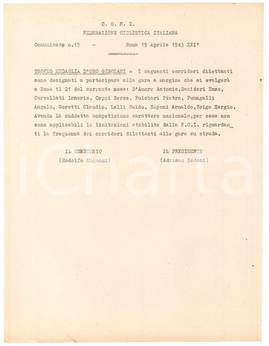 1943 coni ciclismo - ciclismo, trofeo