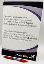AIR ONE airlines cardboard desk stand-up/hang-on information to passenger AirOne