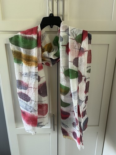 Sciarpa multicolore con piume - ,