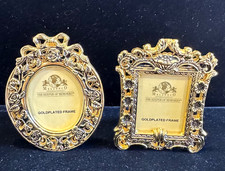 2 cornici 3D vintage placcate oro floreale botanica artmetal mini ornate 3,5"